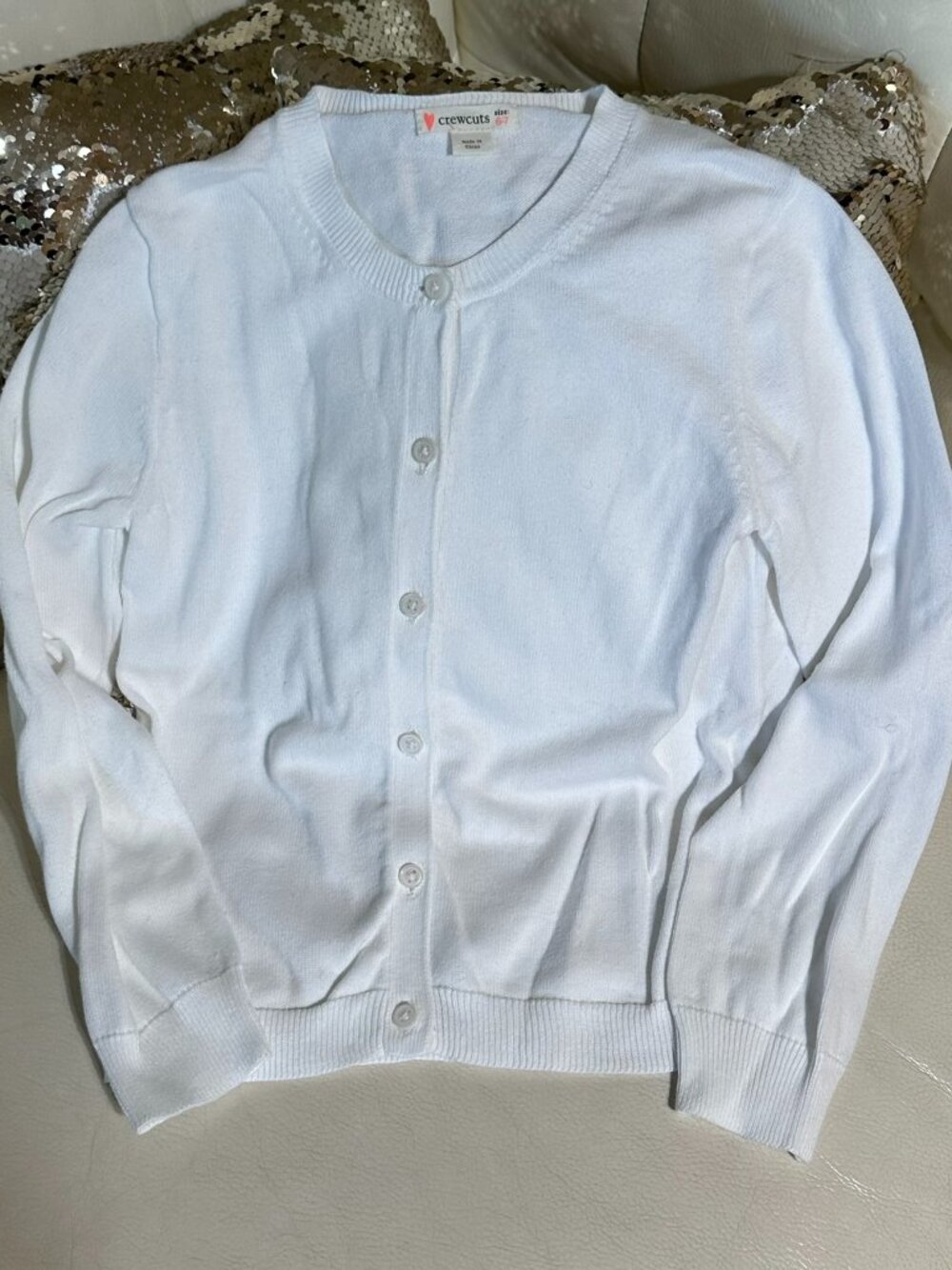 Crewcuts J Crew Girls Solid White Cardigan Sweater Crewneck Size 6-7 Knit